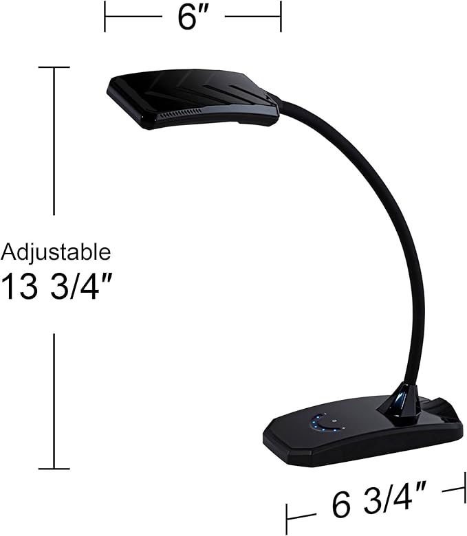 360 Lighting Ricky 13 3/4" High Small Modern Desk Lamps Set of 2 USB Ports LED Gooseneck Black Shade Home Office Living Room Charging Bedroom Bedside Nightstand House Reading Kitchen Entryway