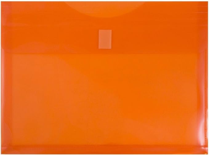 JAM PAPER Plastic Expansion Envelopes with Hook & Loop Closure - Letter Booklet - 9 3/4 x 13 with 1 Inch Expansion - Orange - 3/Pack