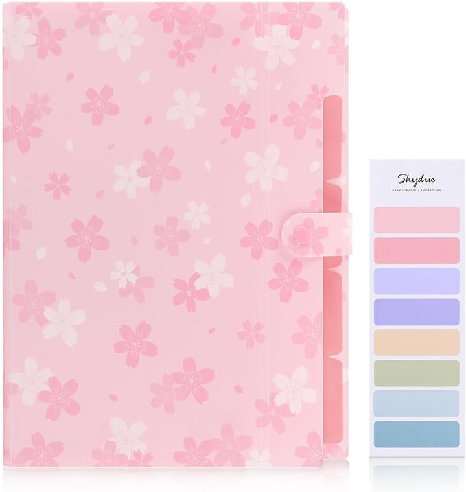 SKYDUE Pink Expanding File Folder with 5 Pockets, Cute Accordion File Organizer, Portable Receipt Paper Documents Organizer, Letter Size Filing Folder School Office Supplies