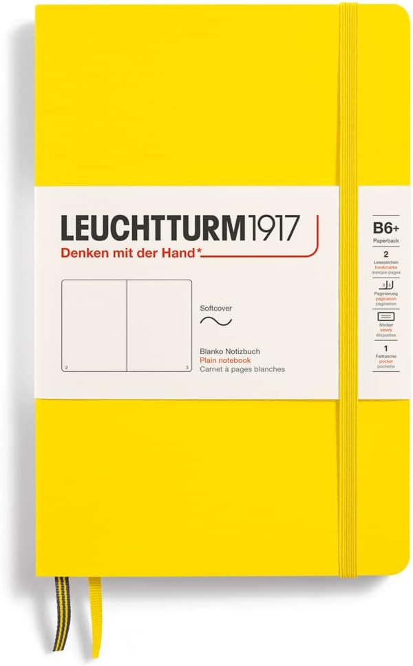 LEUCHTTURM1917 - Notebook Softcover Paperback B6+ - 123 Numbered Pages for Writing and Journaling (Plain, Lemon)