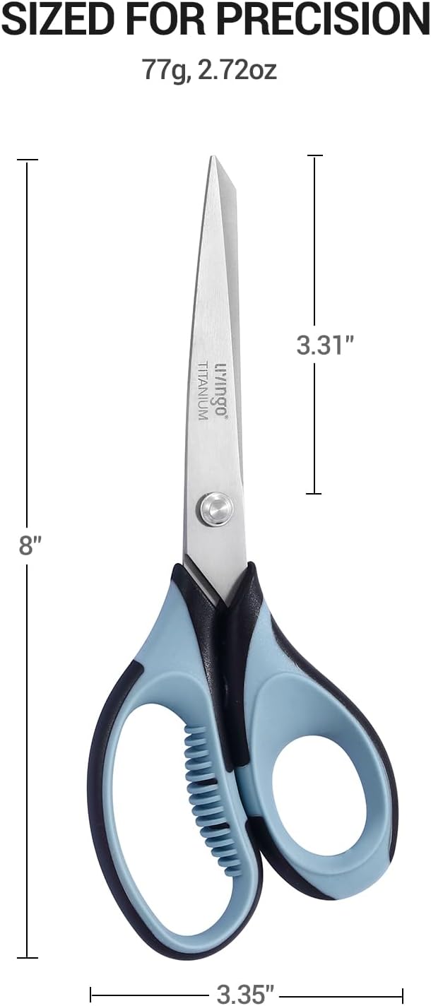 LIVINGO 3 Pack Office Scissors All Purpose – Titanium Coated Blades, Ergonomic Colorful Handles, Sharp Heavy Duty Shears for Home, Office, and Craft Use