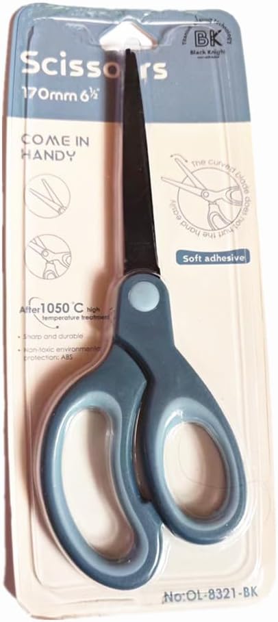 Non Stick All Purpose Titanium Coating Craft Scissors with Soft Grip, Blunt Tip Fabric Shears Kids Scissors for Office Home School, Left & Right Handed (1 Pack, Dark Blue)