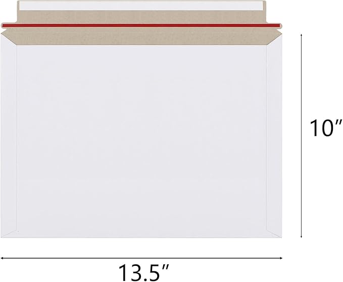 50 Pack 10x13.5 inch Rigid Mailer Self Seal Photo Document Mailers Stay Flat White Cardboard Envelopes White Photography Mailers for Papers,Photos, Document