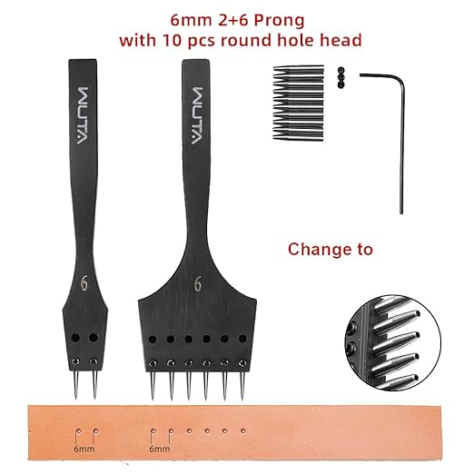WUTA Removable Circle Leather Hole Punch Lacing Stitching Professional Working Hand Tool Kit Round Hole Puncher Craft Chisel Cutting Punches Kits 2nd Generation 6mm-(2+6)