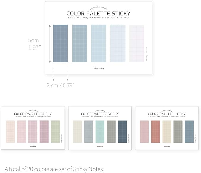 Monolike Color Palette Sticky Grid 500 D Set 4p - Self-Adhesive Memo Pad 30 Sheets