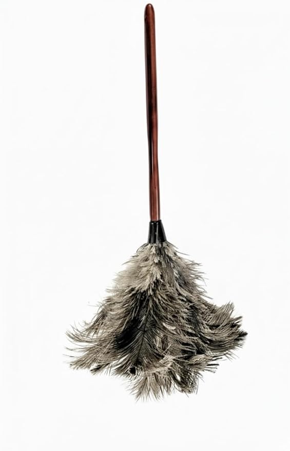 28-29" Natural Ostrich Feather Duster with Long Wooden Handle - Eco-Friendly & Reusable for Cleaning and Dusting
