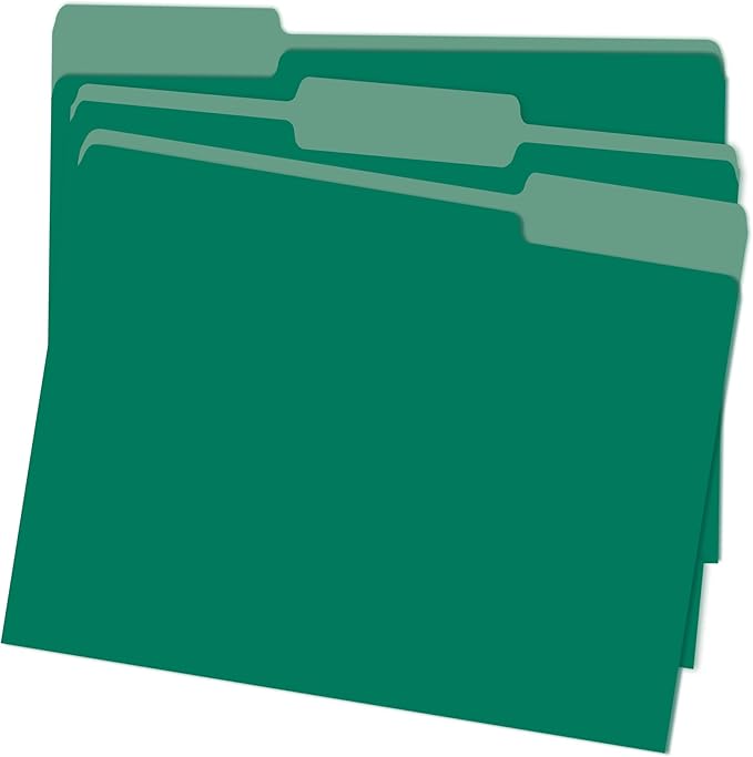 File Folders,18 Pack Two-Tone Colored File Folders Letter Size,Green Folders for School Office Supplies Documents Organization-1/3-Cut Tabs