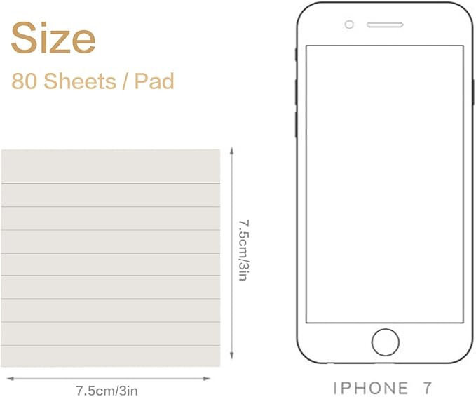 NatureTouch Sticky Notes 6 Packs, 3 x 3 Inches Adhesive Self-Stick Notes in Eye Protection Paper, Multiple Designs of Memo Pads for Reminders, Office, Home, School, Meeting, 80 Sheets/Pad，White，Line