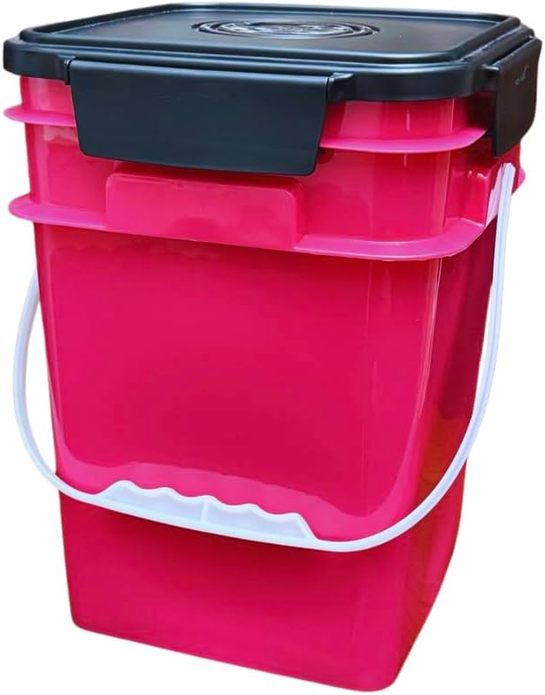House Naturals 4 Gallon Square Buckets with lids- Made in USA Container- Pack of 10 (Magenta - Black lids)