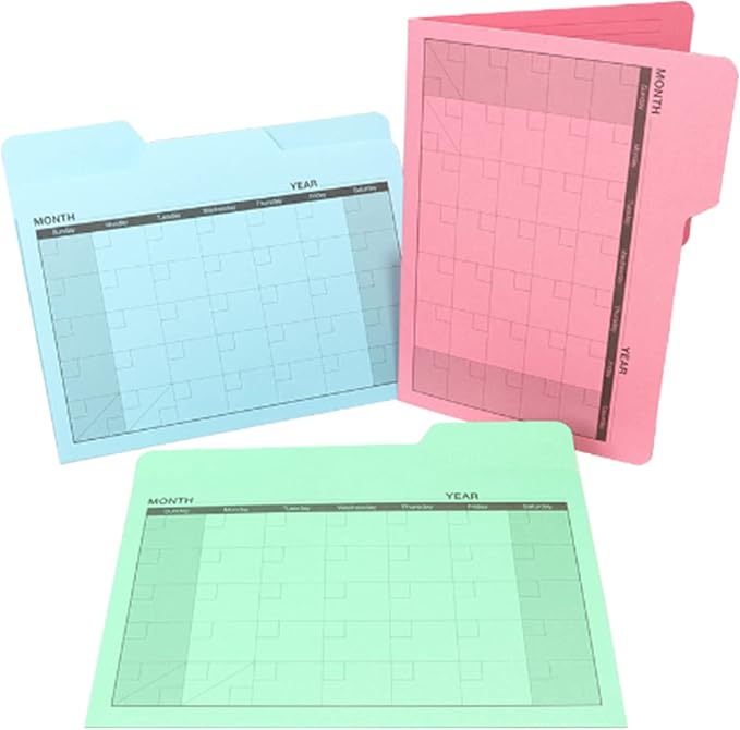 Find It File Folders - Pack of 12 Tabbed, Letter Size Calendar Filing Folders for Office, School and Home Organization, Back to School Supplies for College Students - Assorted Colors