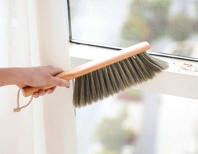 Hand Brush Soft Bristles Wooden Handle Small Hand Sweeper Brush 14 Inch Long (Brown)