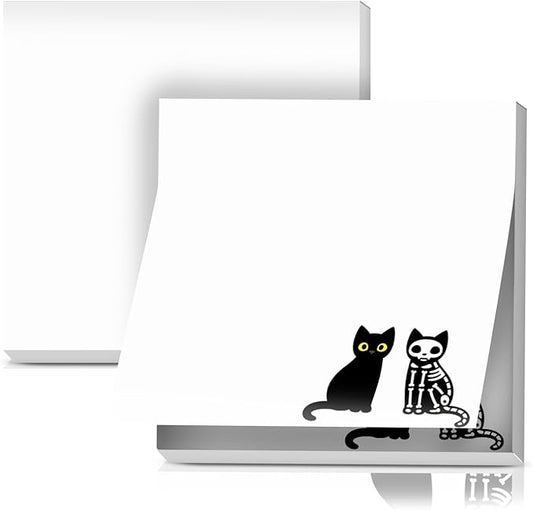 2 Pack Sticky Notes 3x3 Inches, Bright Cute Strong Sticking Power, Easy to Post for Home, Office, 80sheets/Pads, Black Skleton Cats