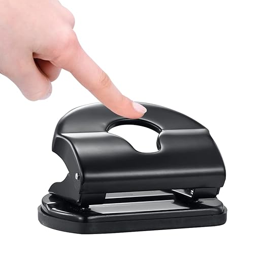 2 Hole Punch Paper Hole Puncher, 10 Sheets Capacity, Without Alignment Guide, Simple Packaging, Black