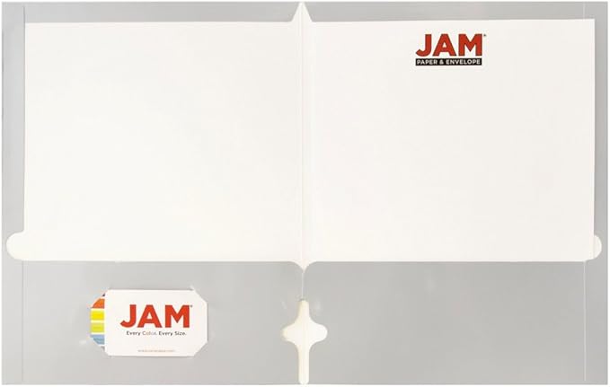 JAM PAPER Laminated Two Pocket Glossy 3 Hole Punch School Folders - Letter Size - High Gloss Silver - Bulk 100/Box