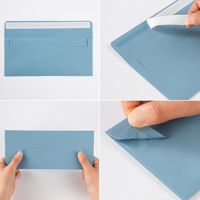 100 Pack Colorful #10 Business Envelopes Self Seal Standard Envelopes for Office Checks, Business, Letter Mailing Invoices, 4.13 x 9.49 Inches (Dusty-Blue)