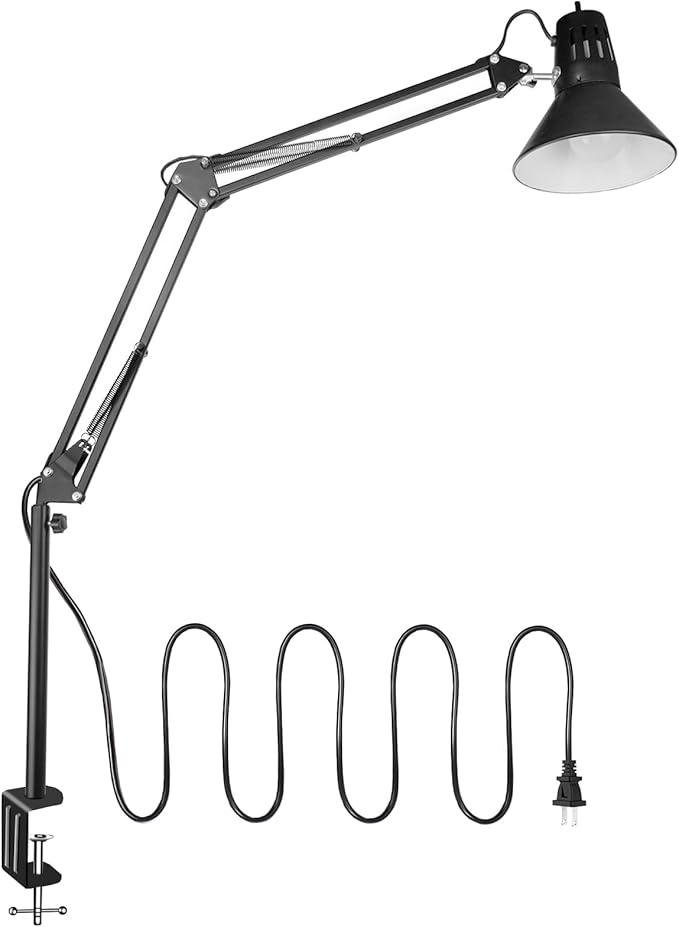 Desk Lamp for Home Office Eye-Caring Metal Extra Tall Swing Arm High Intensity Clamp Flexible Gooseneck w/A19 E26 LED Bulb Side Table Working Reading Architect Computer Workbench Puzzle Warm Light