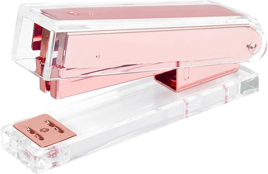 Honagu Clear Acrylic Stapler - Elegant Modern Desk Accessory for Home, Office, or School (Rose Gold)