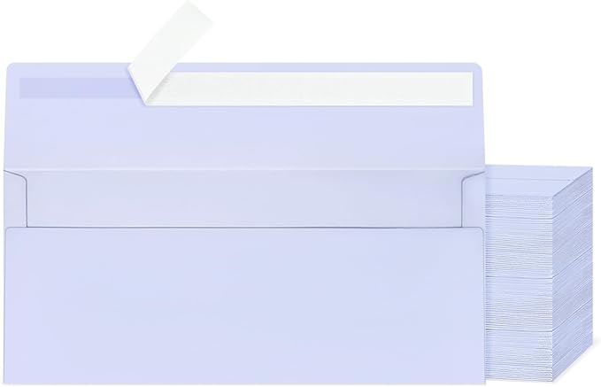 Mulbozy 200 Pcs #10 Business Envelopes, Self Seal Standard Envelopes, Windowless Business Mailing Envelopes for Office Checks Letters Invoices Statements, Size 4-1/8 x 9-1/2 inch (Light Purple)