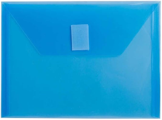 JAM PAPER Plastic Envelopes with Hook & Loop Closure - Index - 5 1/2 x 7 1/2 - Blue - 12/Pack