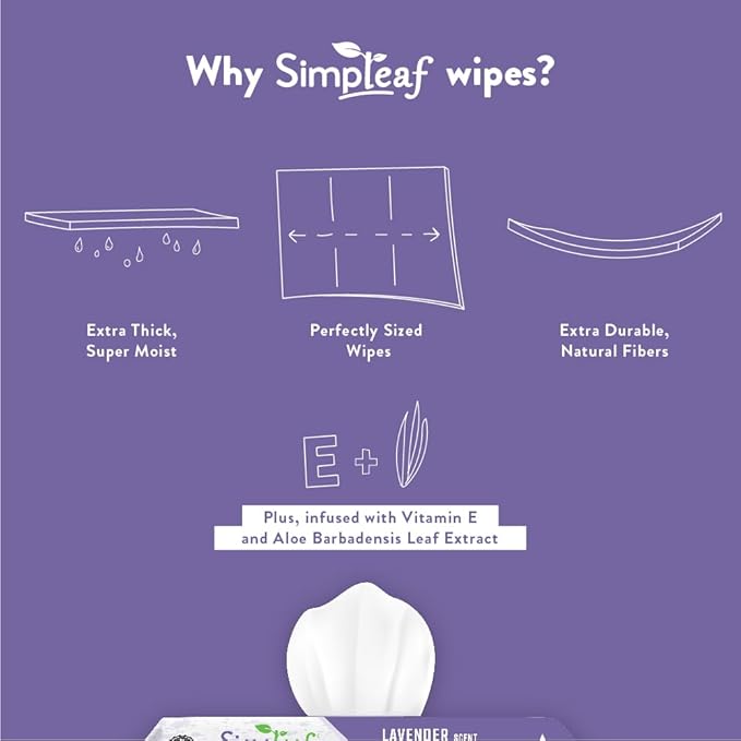 Simpleaf Flushable Wet Wipes Lavender| Eco-Friendly, Paraben & Alcohol Free | Hypoallergenic & Safe for Sensitive Skin | Soothing Aloe Formula | (24 x 25 Counts Convenient Pack) 600 Counts Total