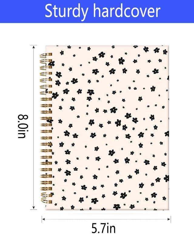 Spiral Journal Notebook,A5 Hardcover Lined Journals for Women Girl 6 x 8.3 in,120 Pages Thick Paper,Cute College Ruled Writing Notebook for Gifts Office Work School(Beige Flower)