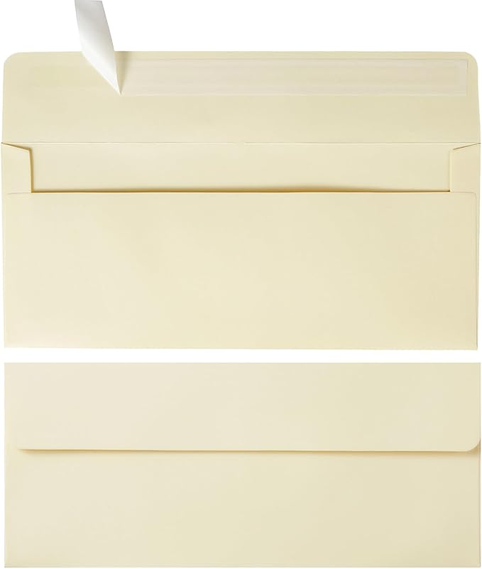 Wishop 50 Pack #10 Business Envelopes Self Seal 4x9 Standard Envelopes for Business, Invoices, Letter Mailing, 4 1/8 x 9 1/2 Inches (Cream Color, 4.13 x 9.49)