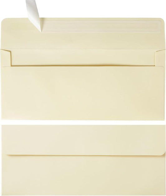 Wishop 50 Pack #10 Business Envelopes Self Seal 4x9 Standard Envelopes for Business, Invoices, Letter Mailing, 4 1/8 x 9 1/2 Inches (Cream Color, 4.13 x 9.49)