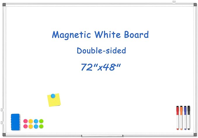 WALGLASS Large White Board, 72" x 48" Double-Sided Dry Erase Board Magnetic Whiteaboard for Wall, Hanging Mounted Whiteboard Silver Aluminium Frame for Home, School, Office