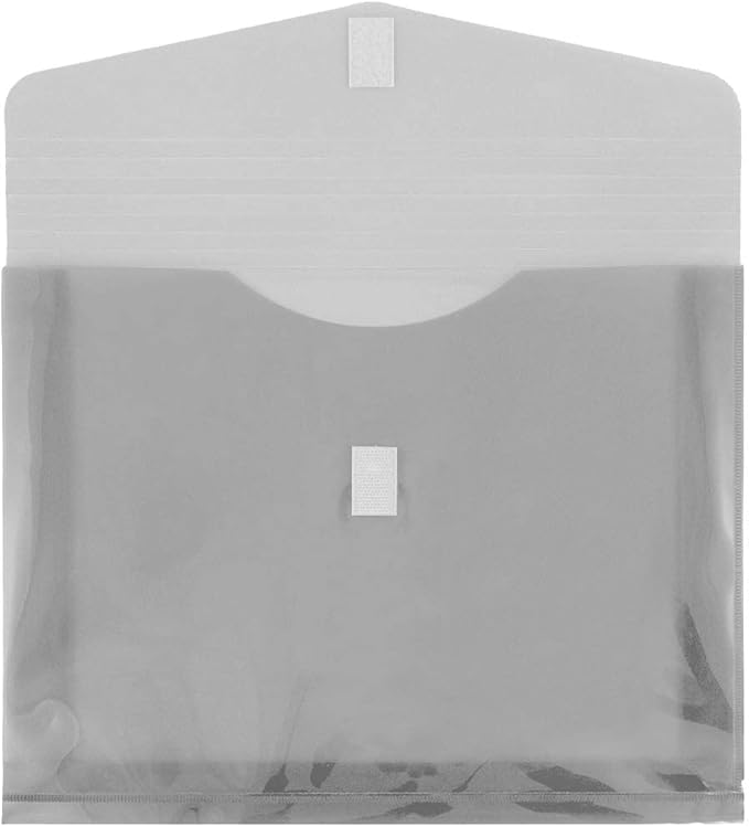 JAM PAPER Plastic Expansion Envelopes with Hook & Loop Closure - Letter Booklet - 9 3/4 x 13 with 2 Inch Expansion - Smoke Gray - 12/Pack