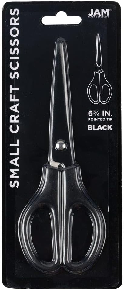 JAM PAPER Arts & Crafts Scissors - 6 3/4 Inch - Black - Ergonomic Handle & Stainless Steel Pointed Tip Blades - Sold Individually