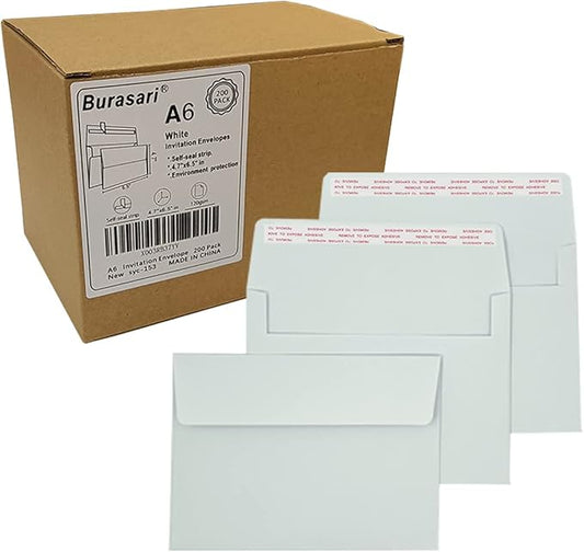 A6 Invitation envelopes（200 PCS 4.7x6.5 in） - windowless design 120GSM white paper envelopes with printabl quick self-seal for invitations, greeting cards, photos invoices