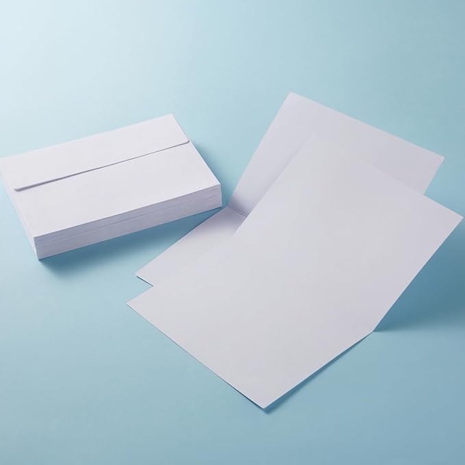 Wishop 50 Pack Self-Adhesive Envelopes with Fold Cards for Wedding Invitations, Greeting Cards, Baby Shower, Letter Mailing (White, 4x6)