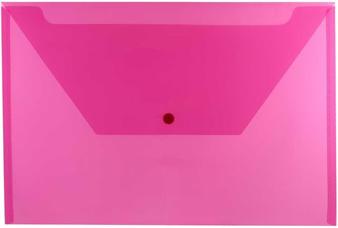 JAM PAPER Plastic Envelopes with Snap Closure - Legal Booklet - 9 3/4 x 14 1/2 - Fuchsia Pink - 12/Pack
