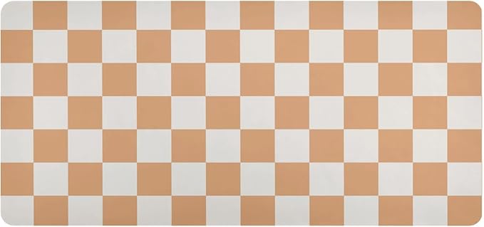 Mouse Pad Desk Mat Leather Desk Pad Large Gaming Desk Cover Protector Mat for Keyboard Computer Laptop Office Waterproof 47.2 x 23.6 Inch Checkered Orange and White