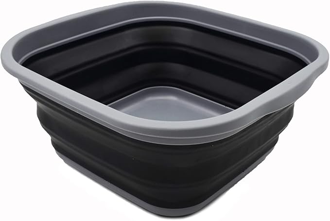SAMMART 5.5L (1.4 Gallons) Collapsible Tub - Foldable Dish Tub - Portable Washing Basin - Space Saving Plastic Washtub (Dark Grey/Black, 1)