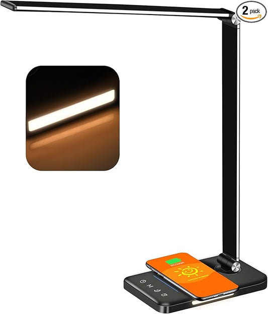 AFROG 8-in-1 4th Gen Multifunctional LED Desk Lamp with 10W Fast Wireless Charger,USB Charging Port,1200Lux Super Bright,5 Lighting Mode,7 Brightness，40 Min Timer,Night Light Function,5000K