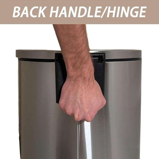 Trash Can with Lid - Assembled in USA 55 Liter/14.5 Gallon Stainless Steel Trash Can with Odor Protection Kitchen Garbage cans with Soft-Close Foot Pedal for Bathroom Home Office