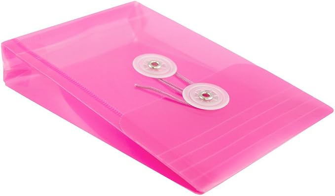 JAM PAPER Plastic Envelopes with Button & String Tie Closure - 4 1/4 x 6 1/4 - Fuchsia Pink - 12/Pack