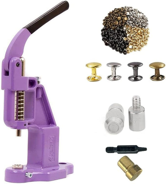 Hobby Trendy Hand Press with 1000 Sets of Iron 9mm Double Capped Rivets with Dies and Hole Punch(Lilac Press,Combo(Colorsx250) Rivets)