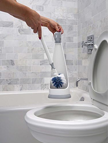 Unger No-Drip Toilet Brush Set, Flexible Neck Scrubber with Portable Carrying Caddy Holder, Discreet Bathroom Cleaning Supplies, Scrub Tough Stains with Non-Scratch Bristles
