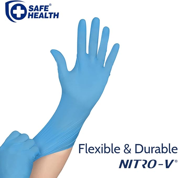 Safe Health Blue Nitrile Gloves, Medium, 100 Pcs