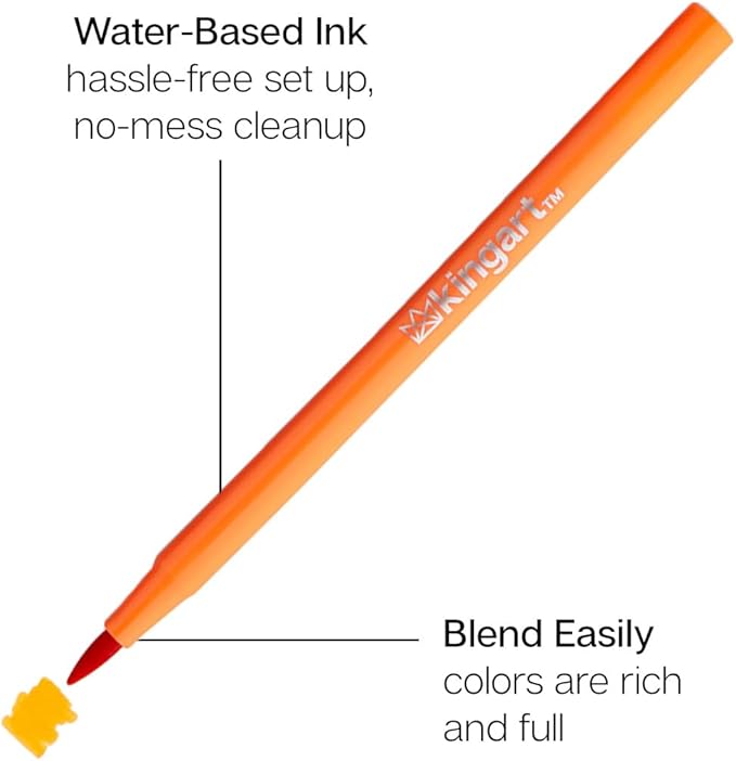 KINGART 'Watercolor-Effect' Brush Markers (410-12), 12 Colors - Brightly Colored Markers, Journaling, Lettering, Kids and Adult Coloring Books, and More, Convenient Carrying Case