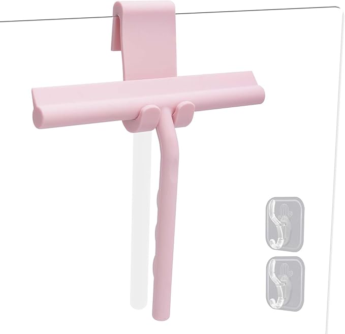 DEOFUXT Silicone Shower Squeegee for Glass Doors Window Squeegee for Walls, Sink, Mirror, Bathroom, Car Window Cleaning - Pink