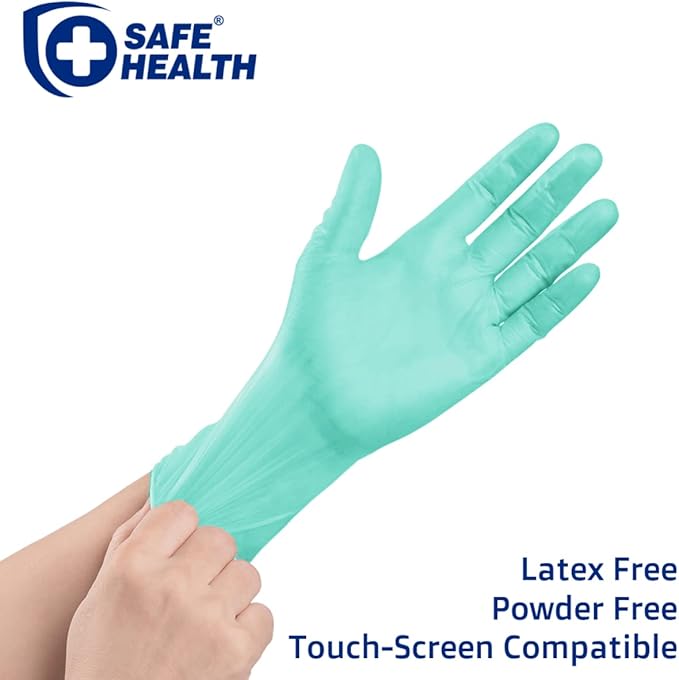 Safe Health Aloegenii HD Green Vinyl Disposable Gloves, Aloe Vera Coated, 5.5 mil, Box of 100, Small, Latex Free, Powder Free, Cleaning, Food Service, Office, Janitorial
