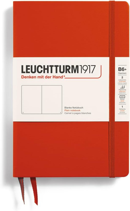 LEUCHTTURM1917 - Notebook Hardcover Paperback B6+ - 219 Numbered Pages for Writing and Journaling (Fox Red, Plain)