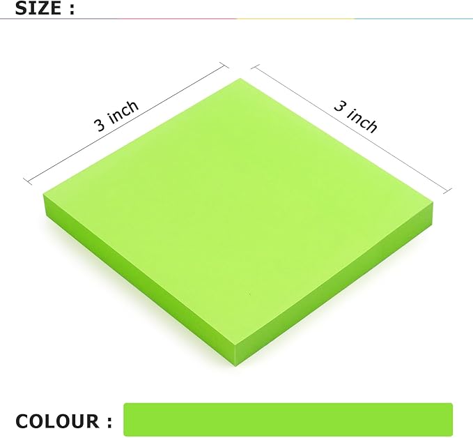 Sticky Notes 3x3 Self-Stick Notes Bright Colors Sticky Notes 8 Pads 80 Sheet/Pad (Green)