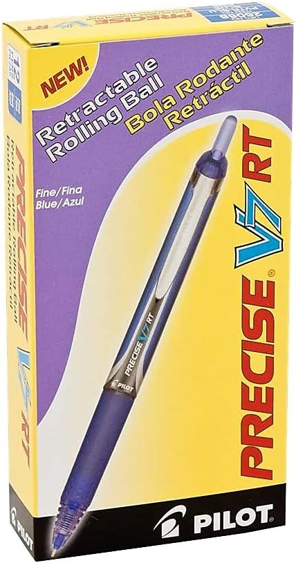 Pilot Precise V7 RT Refillable & Retractable Liquid Ink Rollerball Pens, Blue Ink Pens, Fine Point (0.7 mm), 12-Pack - Ideal for School, Journaling, and Office Writing