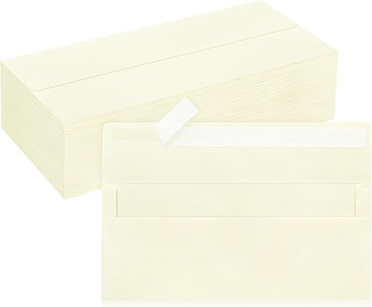 100 Pack #10 Business Envelopes, Ivory Standard Envelopes Self Seal, Letter Size Business Mailing Envelopes for Checks Letters Invoices Statements Birthday Graduation Wedding, 4 1/8 x 9 1/2 Inch