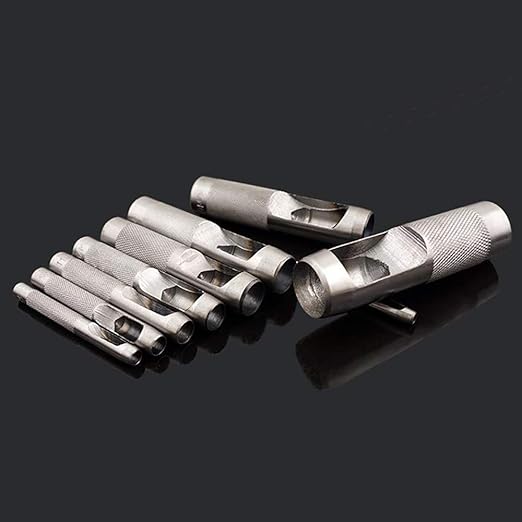 Leathe Punch Set Heavy Duty Round Hole Punch Set Leather Hole Tool,for Leather, Canvas (Silver, 12-pcs)