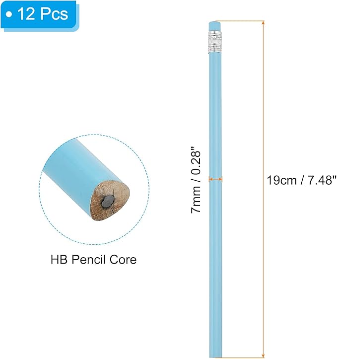 PATIKIL Round Pencils, 12 Pack Triangle HB Graphite Pencil Woodcase Wooden Pencils with Eraser for Classroom Office Writing Drawing Supplies, Blue